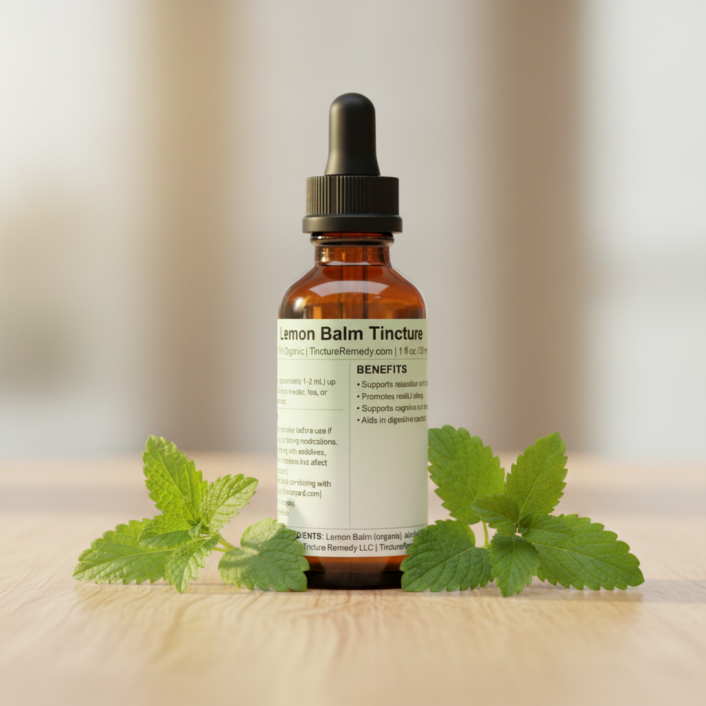 Lemon Balm Tincture - Wood Tabletop Scene